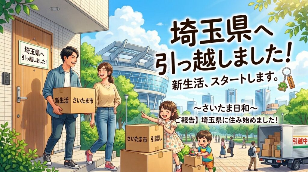 埼玉県へ引っ越し、新生活をスタートするイメージイラスト